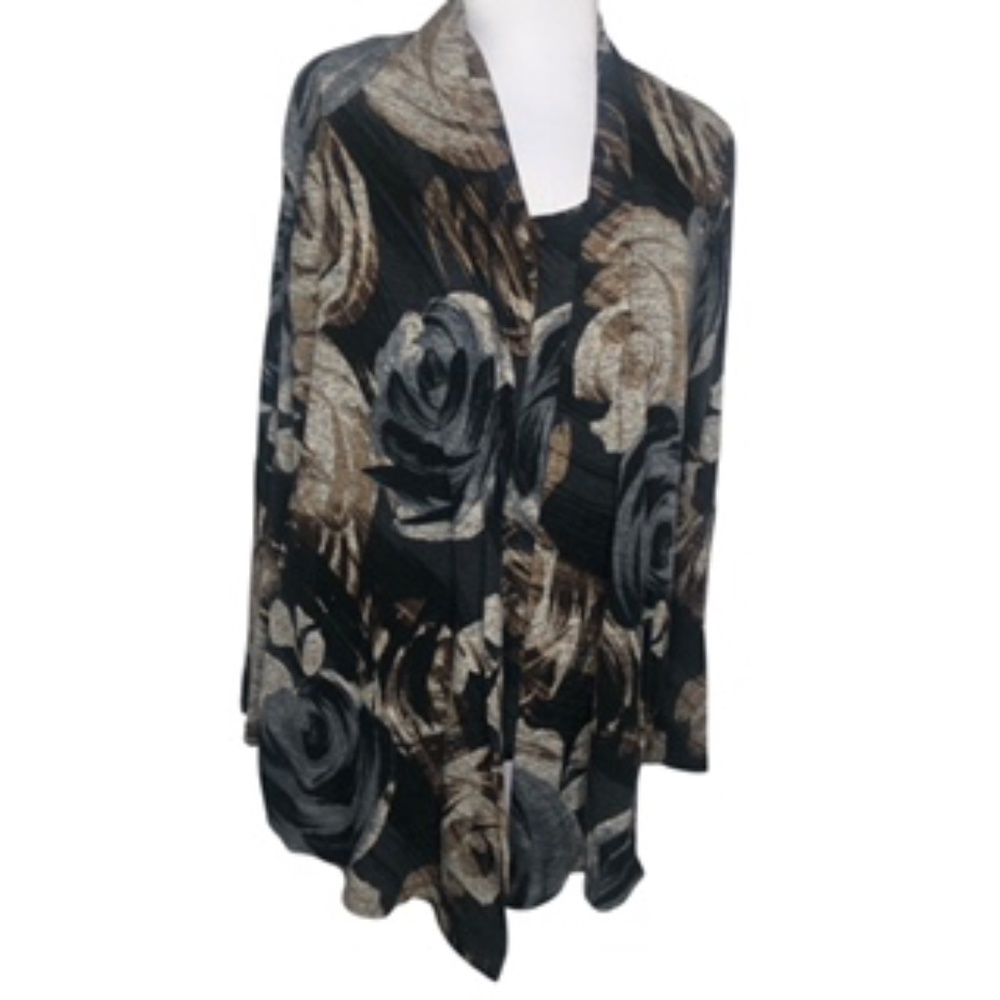 No Brand Label Floral Faux Tank Cardigan with Swing Bottom Top Size L